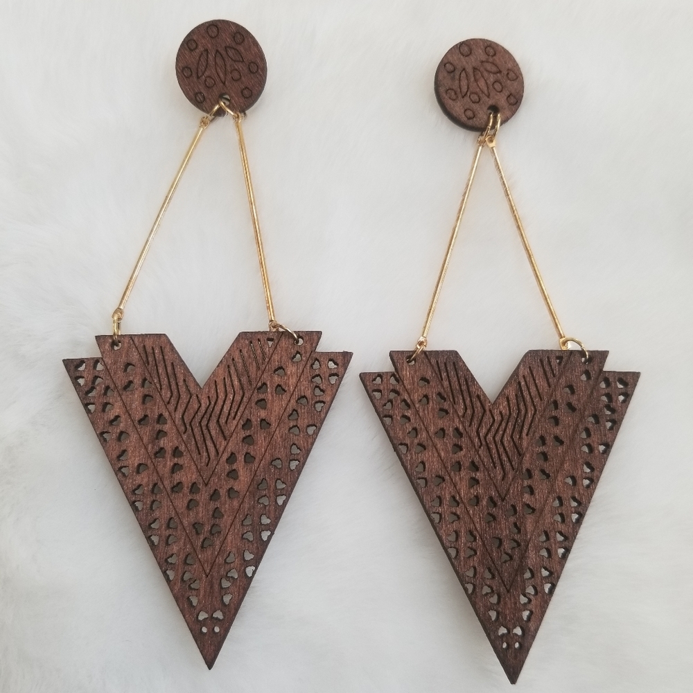 Triangle wooden earrings